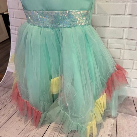 Elegant Princess Green Party Dress Size 110 US 3T-4T Tulle Bow Sequin Dress - Picture 9 of 15